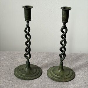 Set of two vintage metal candle stands